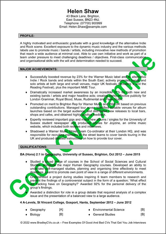 Graduate CV For The Guardian s CV Clinic