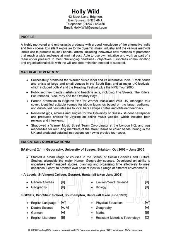 Holly's new CV produced by Bradley CVs