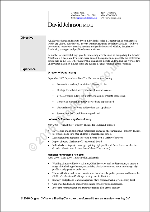 free CV example 1